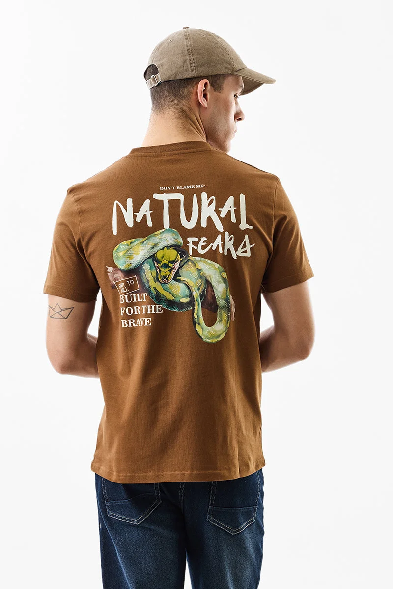 SNITCH Slim Fit Cotton Natural Fears Brown T-Shirt